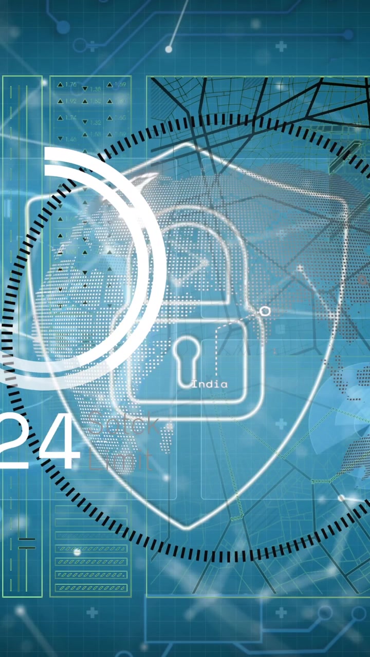 Animation of online security padlock, statistics and data processing