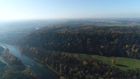 Bunte-Saisonale-Wälder-Im-Herbst-Fallen-Aus-Der-Luft