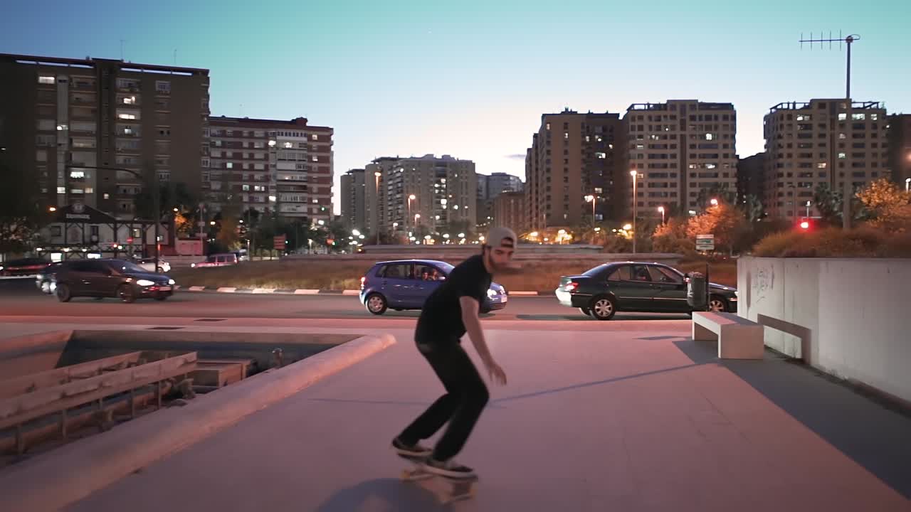 Skateboarding at Night in the City