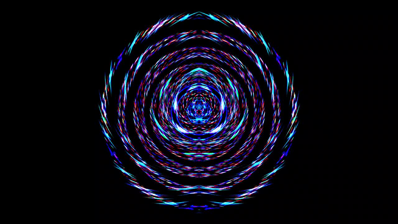 forma redonda animada de luces intermitentes multicolores, sobre un fondo negro