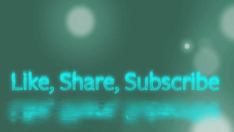 animation of neon like share subscribe text over glowing spots