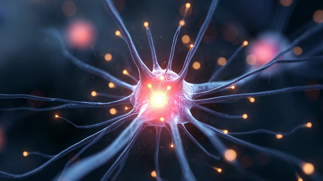 Magnifying neuron soma pulsing vesicles along dendrites in microscopic view transmitting signals