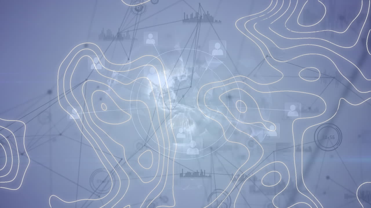 파란색 배경 위에 지구를 가진 연결 네트워크의 애니메이션