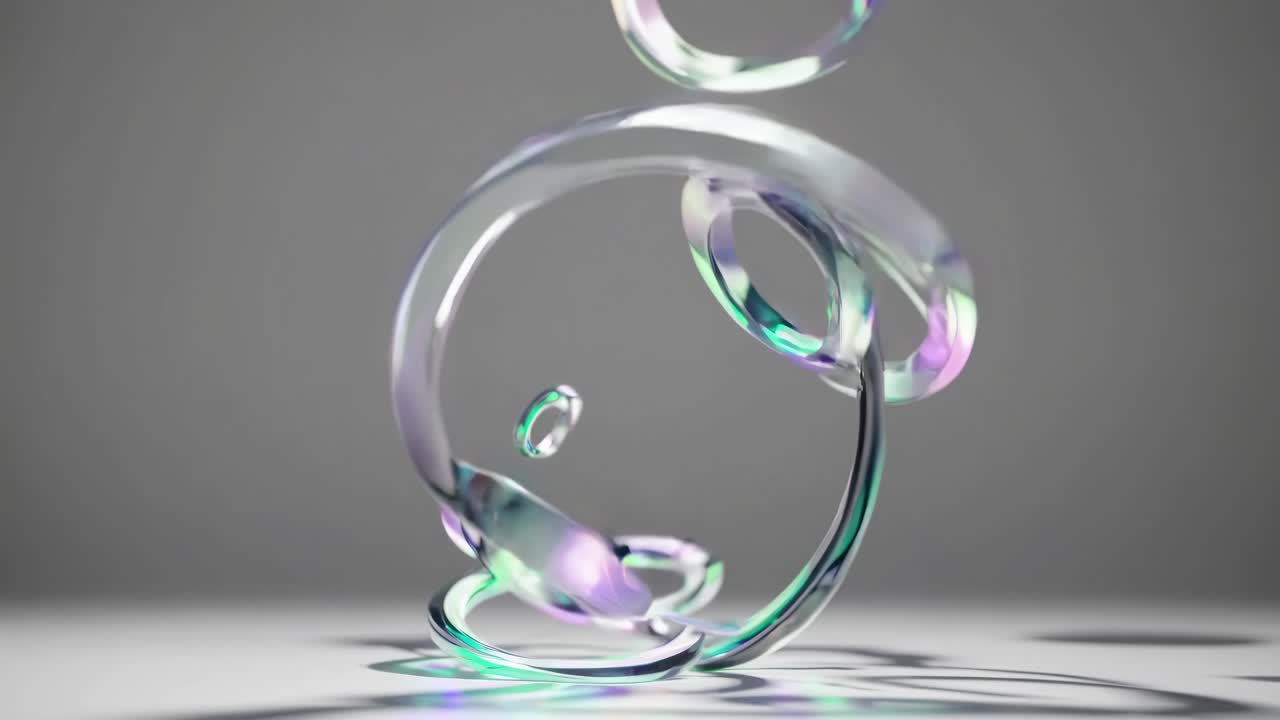 Abstract video of translucent rings in pastel hues, captured from a low angle, showcasing a modern