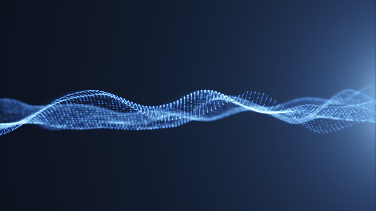 el fondo de partículas de ondas azules digitales, renderización en 3d.