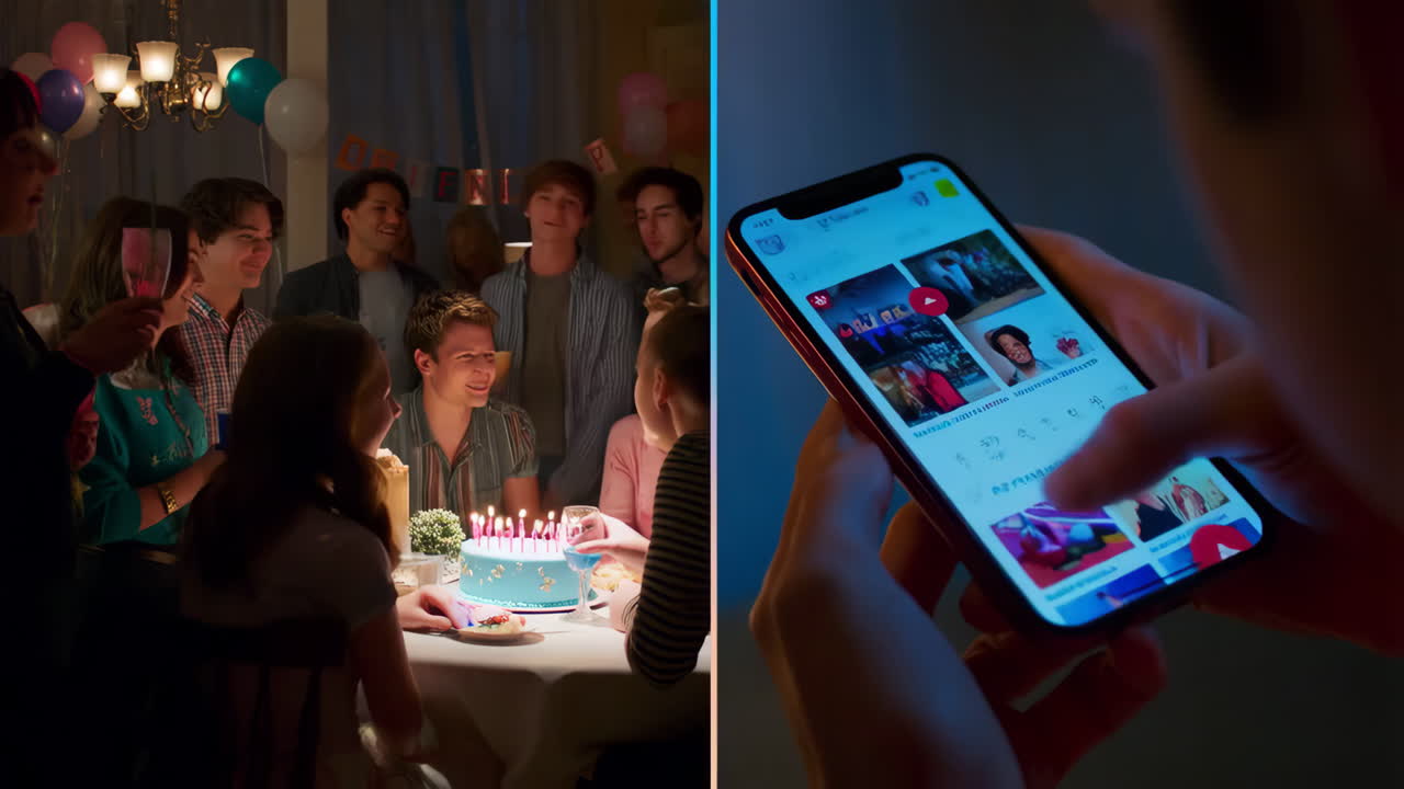 Birthday Celebration and Smartphone Browsing