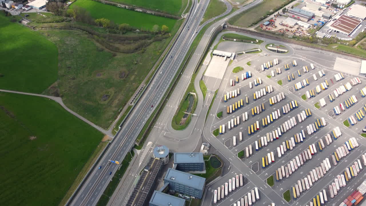 Aerial View of a Truck Stop and Highway Intersection