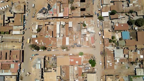 Birdseye-aerial-view-of-loitokitok-rural-village,-shanty-poor-neighborhood-of-Nairobi,-Kenya