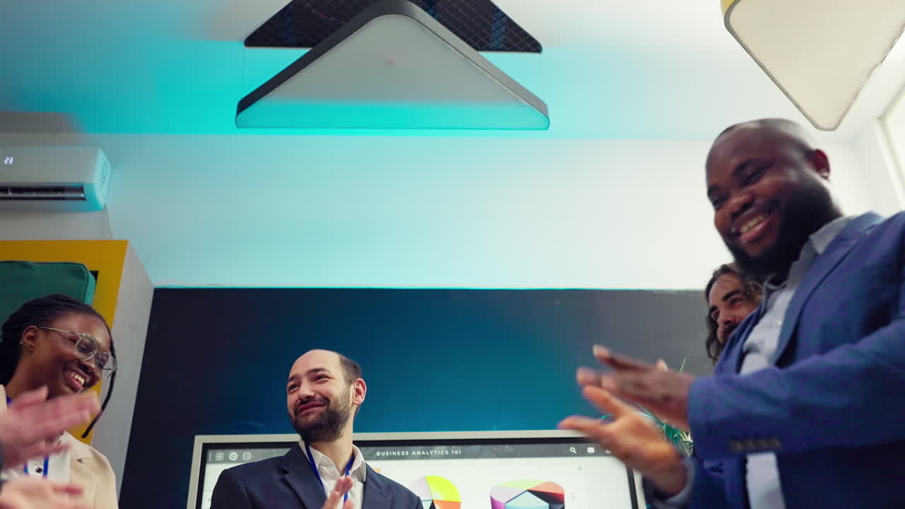 Forecast affiliates link hands and celebrating their success within firm growth