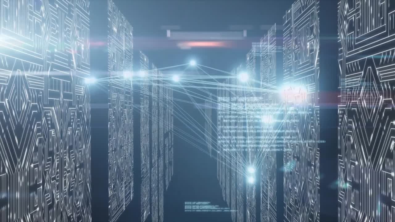 Animation of network of connections over server room
