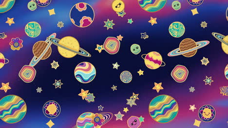 a whimsical space scene with colorful planets and stars