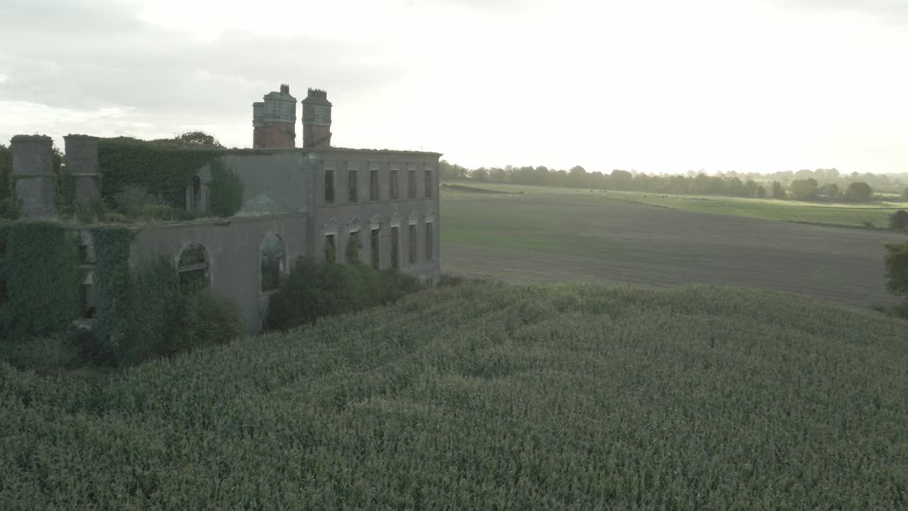 Stephenstown House Over Green Fields At Sunrise In Stephenstown Cottages, Co. Louth, Ireland. Aerial Shot