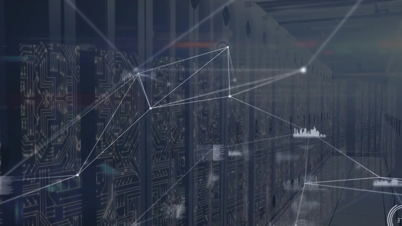 Animation of network of connections and diverse data over servers