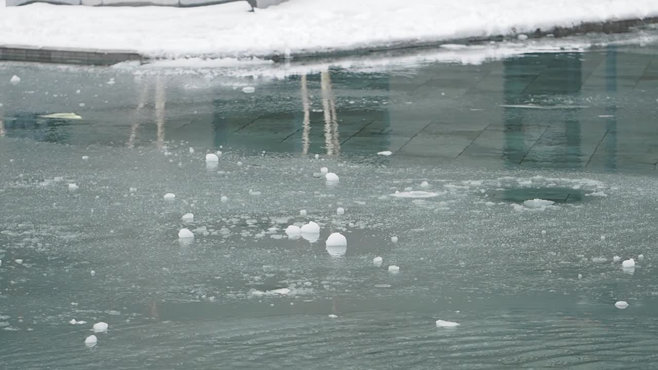 Frozen Water Surface with Ice and Snow