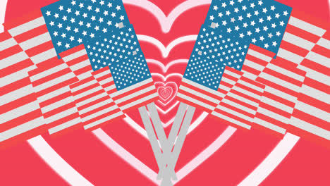 animation of flags of united states of america over red hearts