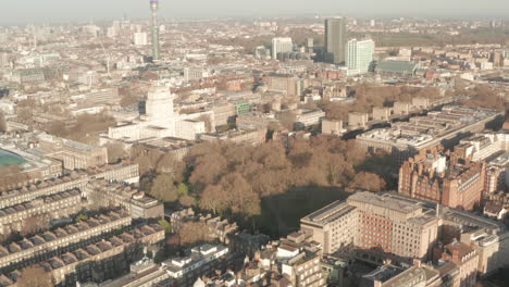 Circling-aerial-shot-around-Russel-Square-Bloomsbury-London