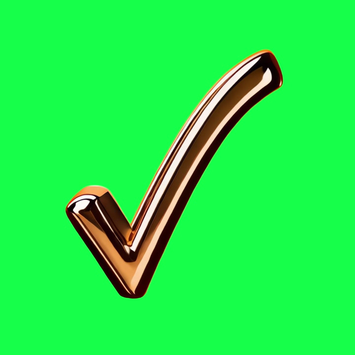 3D Rendered Bronze Checkmark Rotating on Green Screen