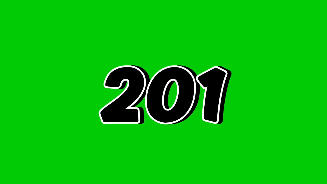 Number 201 Reveal Animation with Smoke Effect on Green Screen Black Cartoon Style Motion Graphic Element