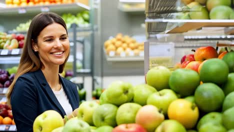 mujer comprando frutas frescas en una tienda de comestibles