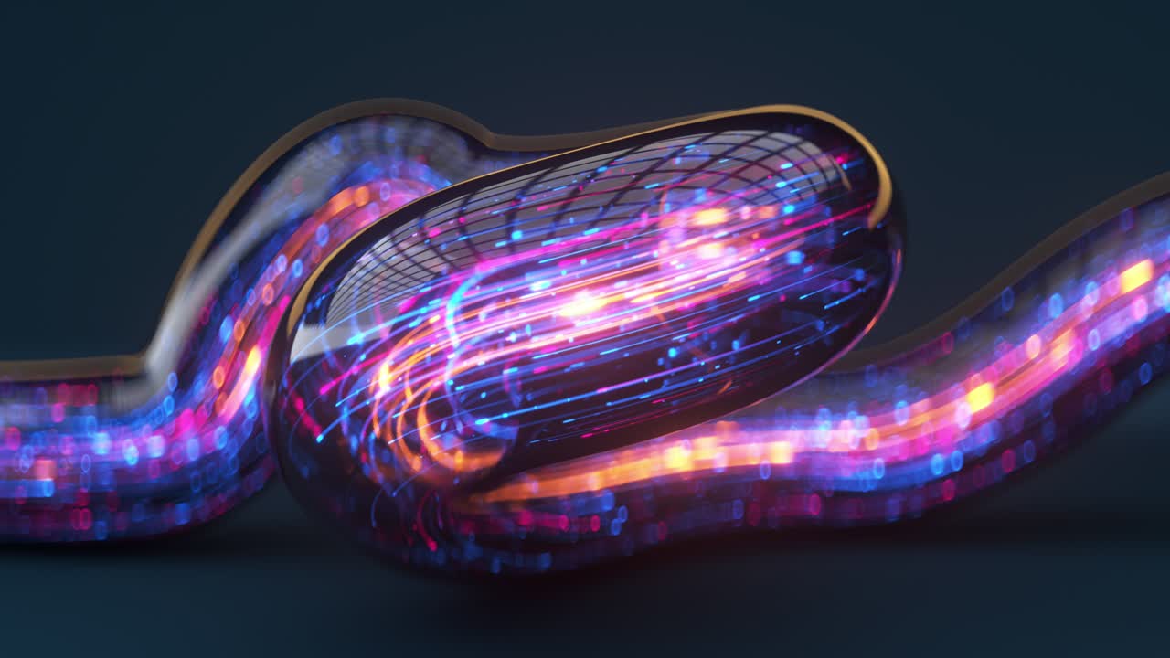 Abstract dynamic stream of lines and dots seamless loop 3D render animation