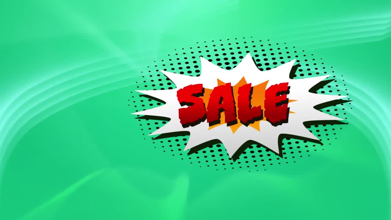 venta de texto sobre burbuja de habla retro contra ondas digitales en fondo verde