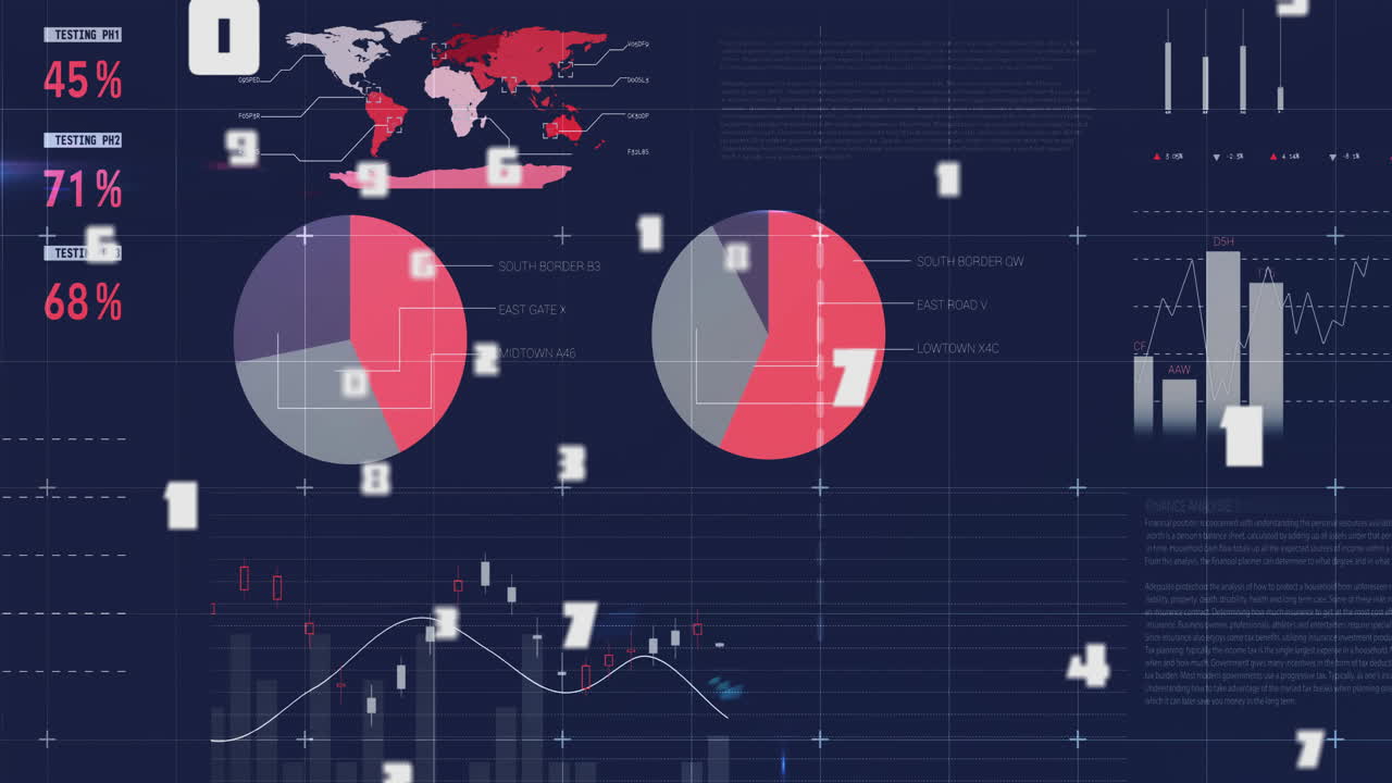 animación de estadísticas y procesamiento de datos sobre fondo negro