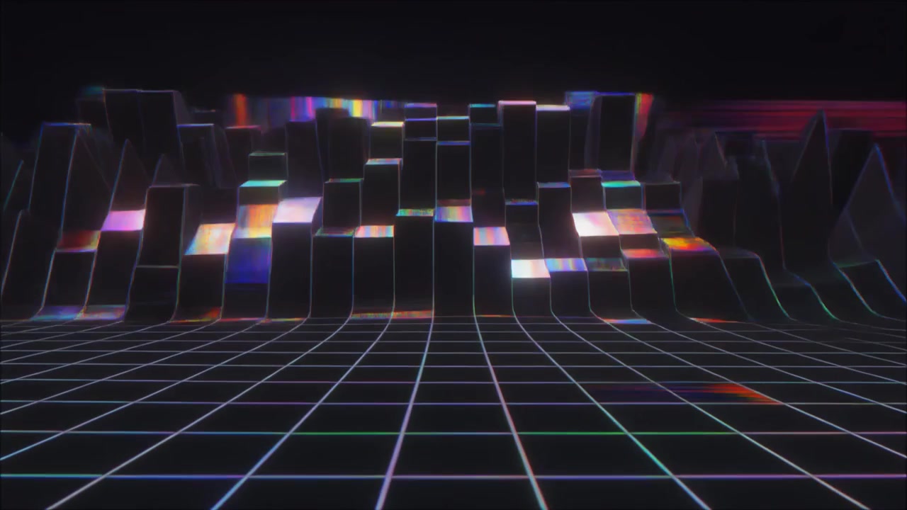 Griglia astratta retro synthwave con effetti glitch