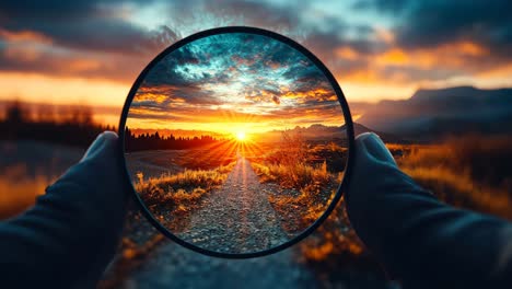 captivating sunset viewed through a lens on a tranquil path