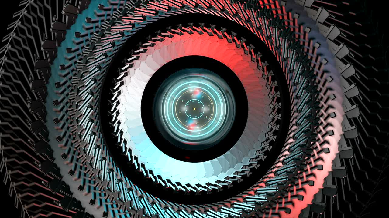 círculo de alta tecnología de movimiento gráfico, ojo mecánico robótico. bucle. alfa incluido.