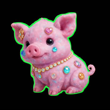 adorable jeweled pig figurine animation isolated asset, transparent 4k video, alpha channel, prores