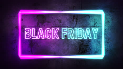 Black-Friday-with-neon-frame-in-night-city-on-wall