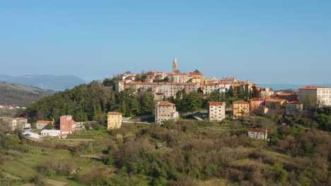 hilltop townscape of labin overlooking the kvarner coast in istria, croatia