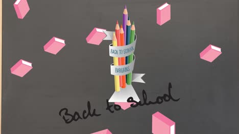 animation of back to school text over school icons