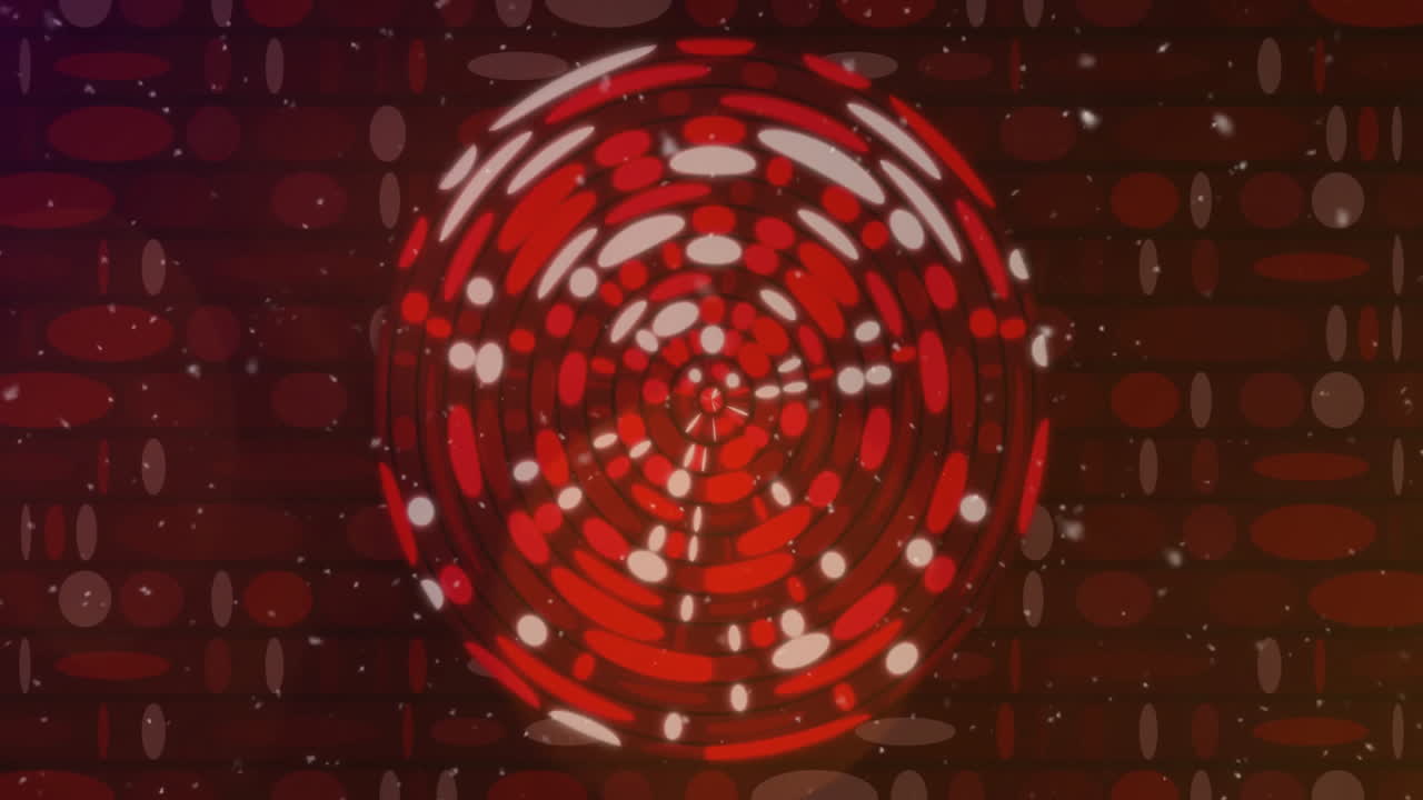 Animation of red shapes moving over snow falling