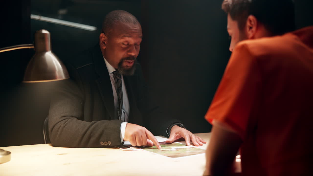 A scene depicting a police interrogation