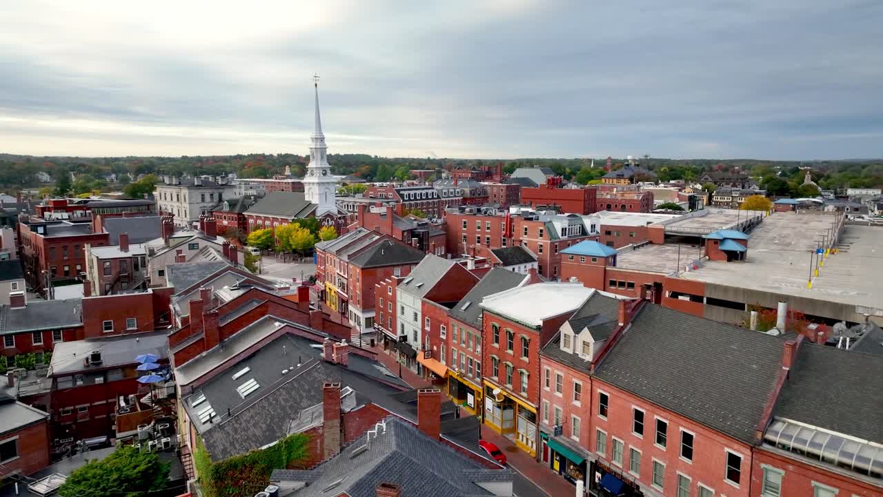 Aerial View of a New England Town in Autumn