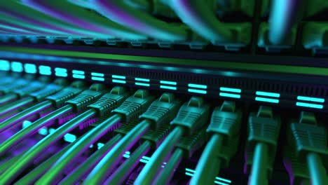 internet network switch with plugged ethernet cables.