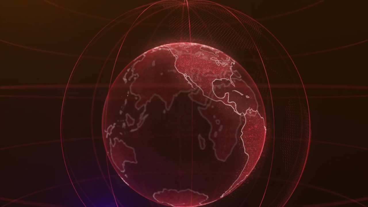 animación del planeta tierra de píxeles. animación del espacio con la tierra digital explotando, fondo de mapa del mundo abstracto. globo giratorio, continentes brillantes con bordes acentuados
