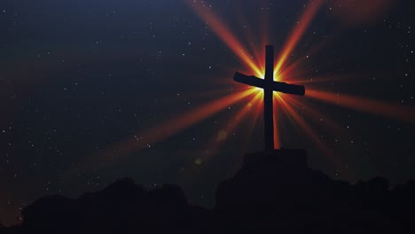 4k crucifix silhouette with night stars background