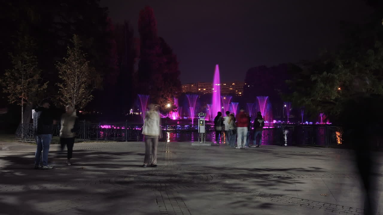 Colorful Illuminated Fountain Show at Night