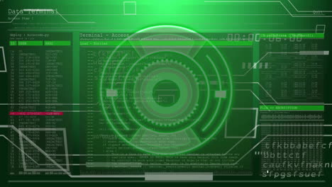 animación del procesamiento de datos digitales en pantallas con fondo oscuro