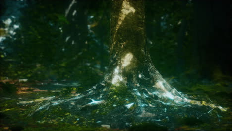 old trees with lichen and moss in green forest