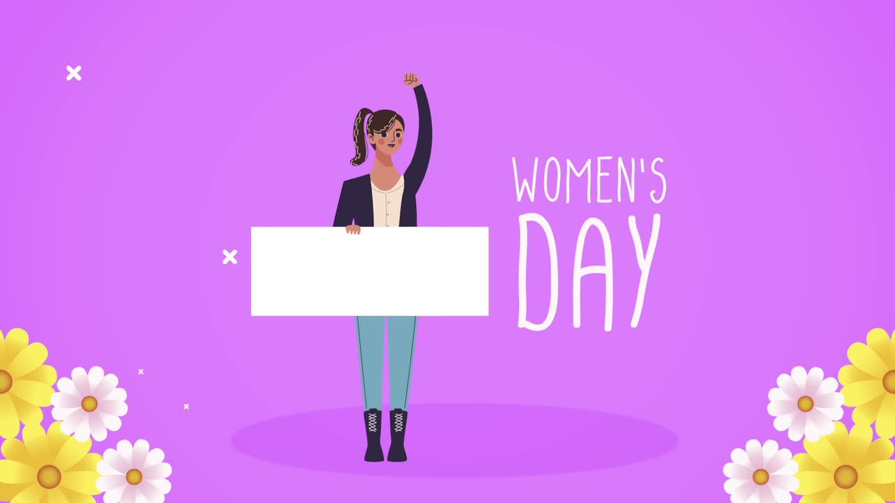 여성이 발을 들어 올리는 여성 축하 여성의 날 글자 카드