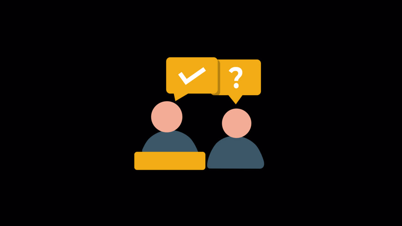 Animated Illustration of Two Figures Communicating with Question and Answer