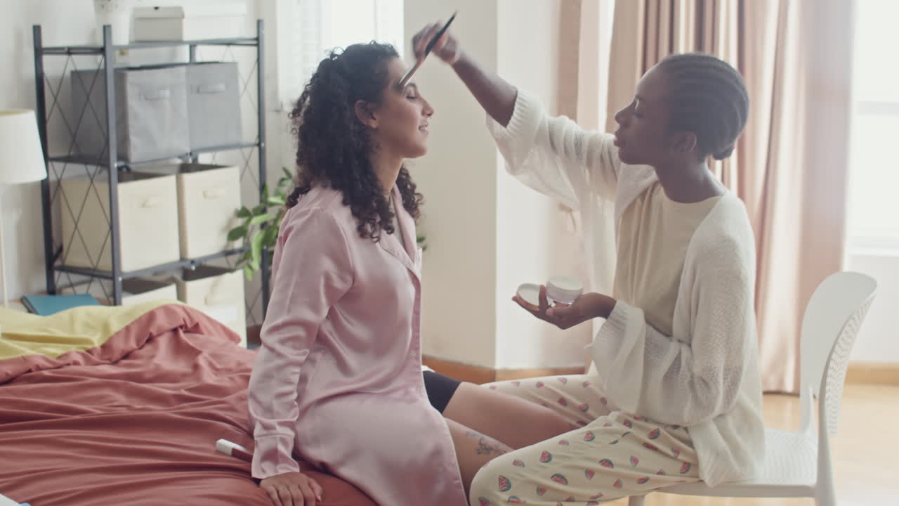 Girls Doing Makeup in Pajamas