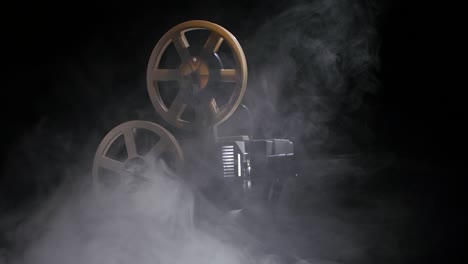 vintage movie projector with smoke