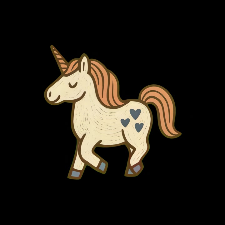 Animated Cartoon Unicorn Walking on Black Background