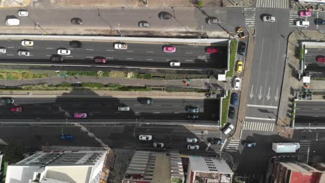 aerial top down view of traffic jam