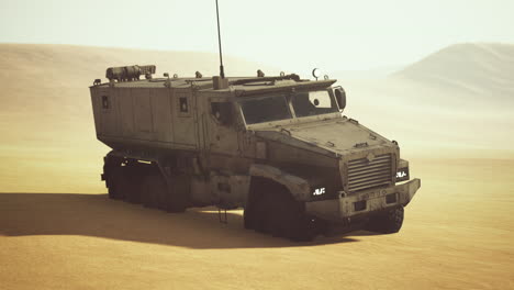 armoured military truck in desert