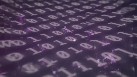 animación de estructuras moleculares en el procesamiento de datos de codificación binaria contra un fondo púrpura